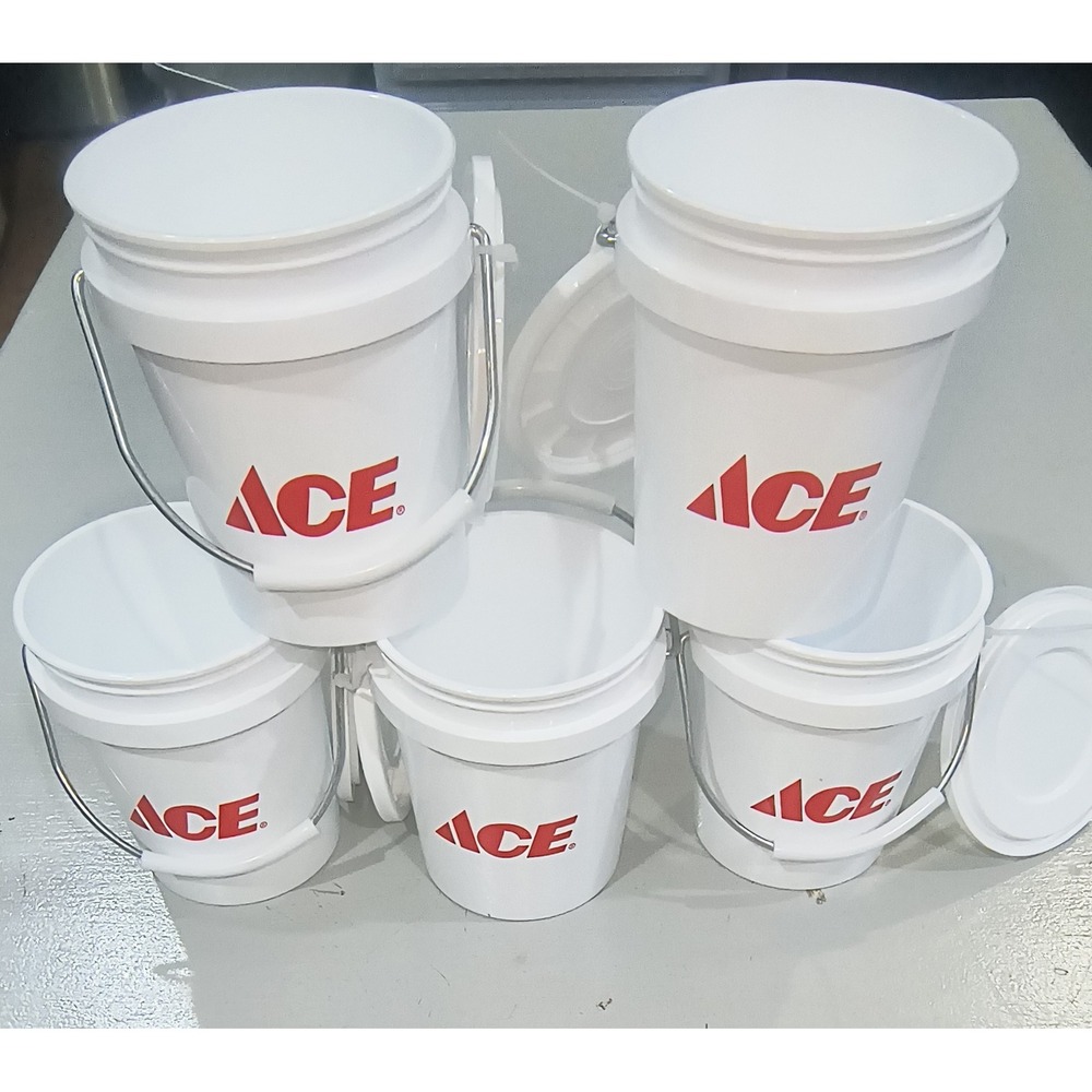 Ace Hardware White Plastic Mini Utility Buckets with Lids Set of 5 Metal Handle